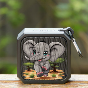 Elephant Baby Jumping Happy in African Savannah Bluetooth Speaker
