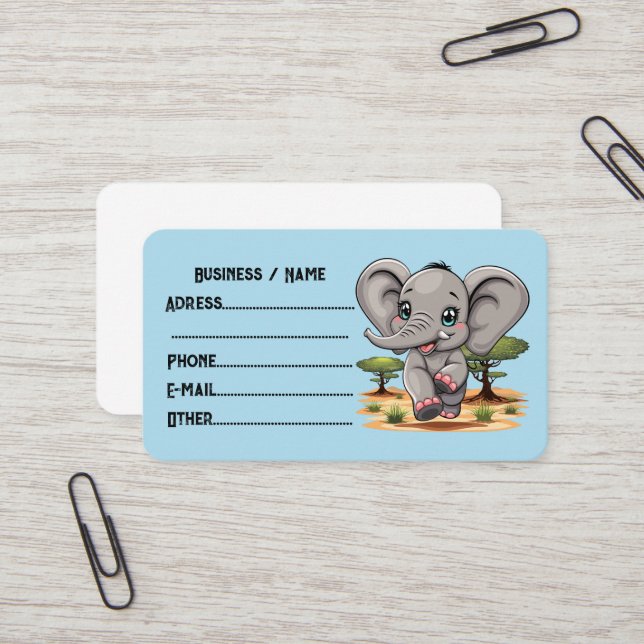 Elephant Baby Jumping Happy in African Savannah Business Card (Front/Back In Situ)