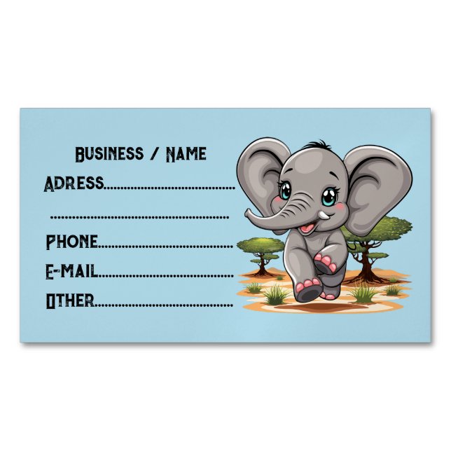 Elephant Baby Jumping Happy in African Savannah Business Card Magnet (Front)