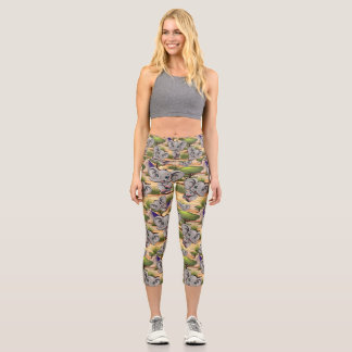 Elephant Baby Jumping Happy in African Savannah Capri Leggings