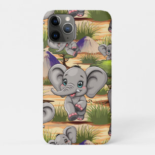 Elephant Baby Jumping Happy in African Savannah iPhone 11 Pro Case