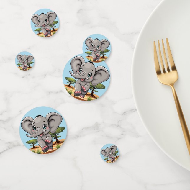 Elephant Baby Jumping Happy in African Savannah Confetti (Group)