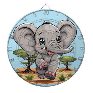 Elephant Baby Jumping Happy in African Savannah Dart Board