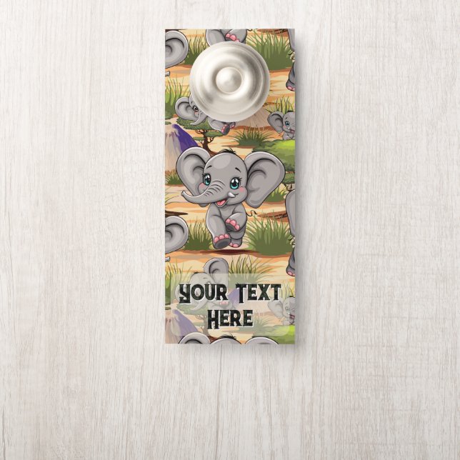 Elephant Baby Jumping Happy in African Savannah Door Hanger (On Knob)