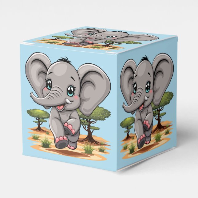 Elephant Baby Jumping Happy in African Savannah Favor Boxes (Front Side)