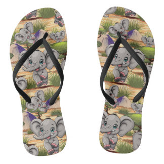 Elephant Baby Jumping Happy in African Savannah Flip Flops