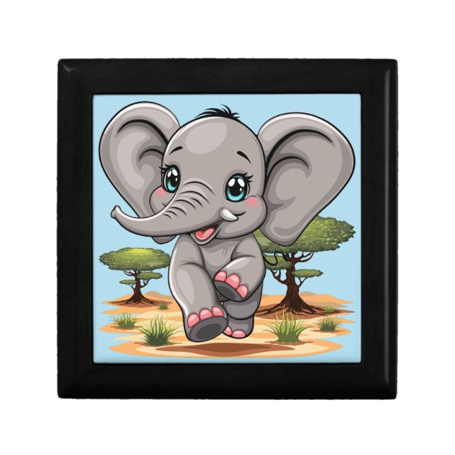 Elephant Baby Jumping Happy in African Savannah Gift Box (Front)
