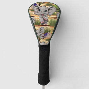 Elephant Baby Jumping Happy in African Savannah Golf Head Cover