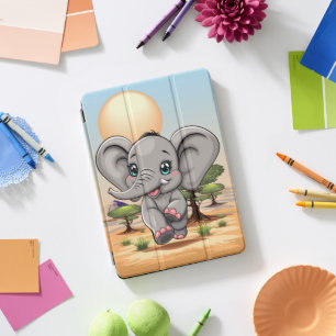 Elephant Baby Jumping Happy in African Savannah iPad Pro Cover