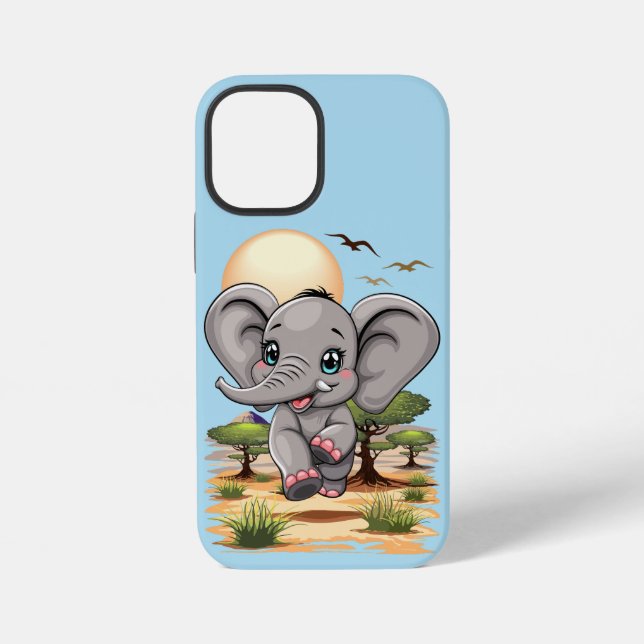 Elephant Baby Jumping Happy in African Savannah iPhone Case (Back)