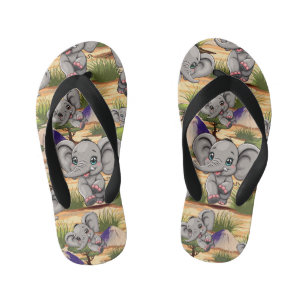 Elephant Baby Jumping Happy in African Savannah Kid's Flip Flops