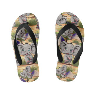 Elephant Baby Jumping Happy in African Savannah Kid's Flip Flops
