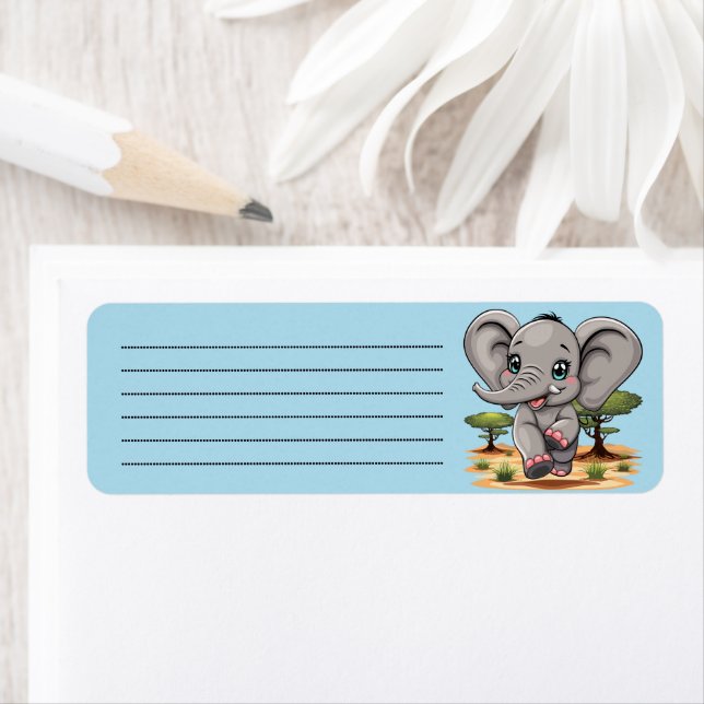 Elephant Baby Jumping Happy in African Savannah Label (Insitu)