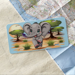 Elephant Baby Jumping Happy in African Savannah License Plate