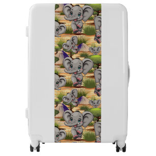 Elephant Baby Jumping Happy in African Savannah Luggage