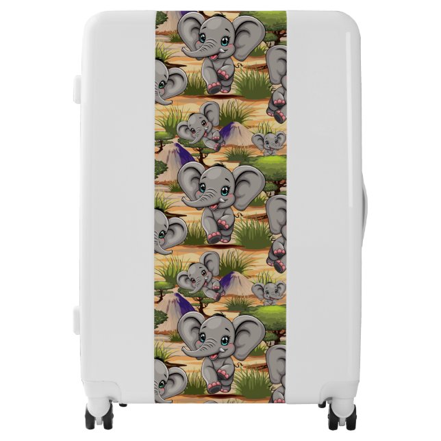 Elephant Baby Jumping Happy in African Savannah Luggage (Front)