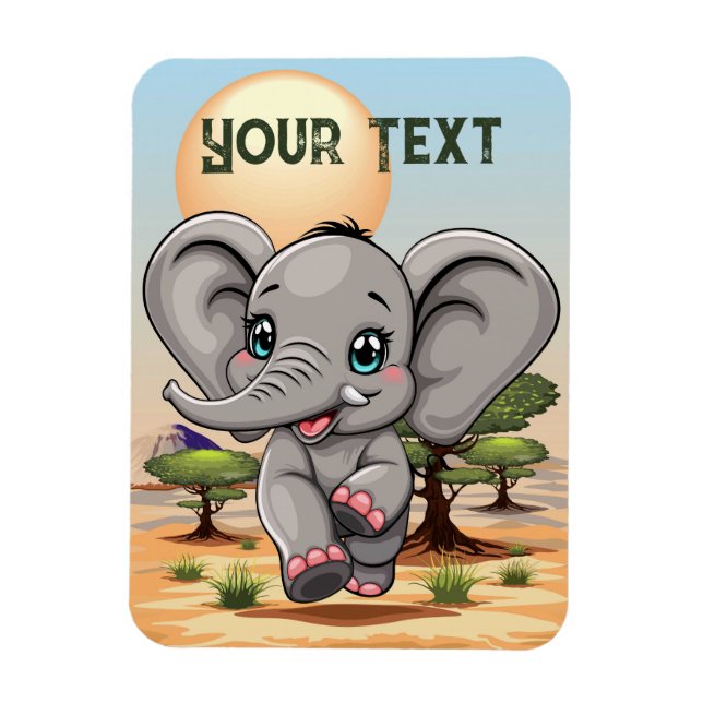 Elephant Baby Jumping Happy in African Savannah Magnet (Vertical)