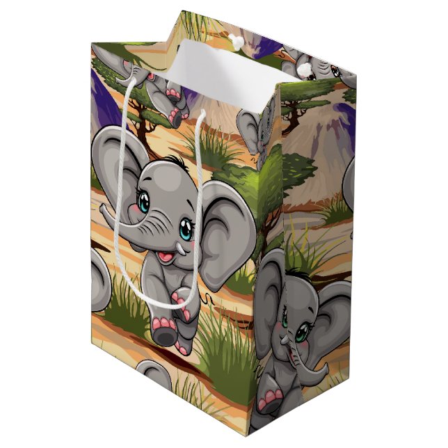 Elephant Baby Jumping Happy in African Savannah Medium Gift Bag (Front Angled)