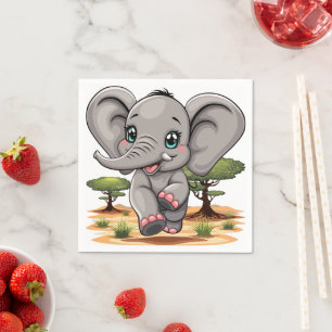 Elephant Baby Jumping Happy in African Savannah Napkins