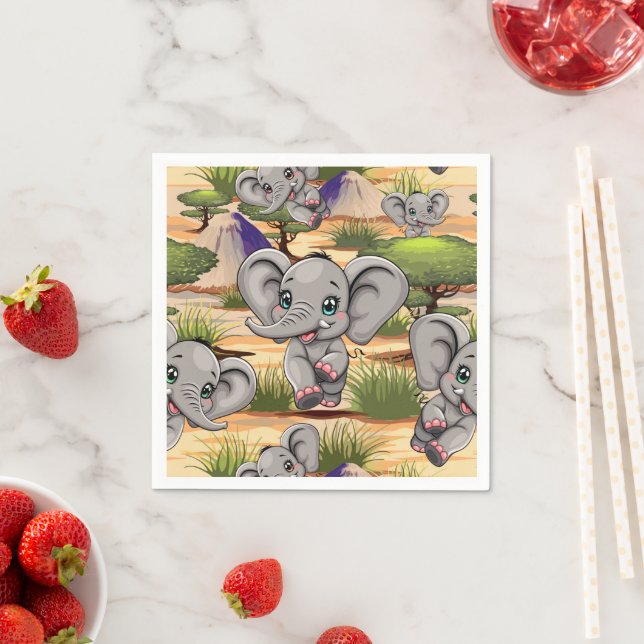 Elephant Baby Jumping Happy in African Savannah Napkins (Insitu)