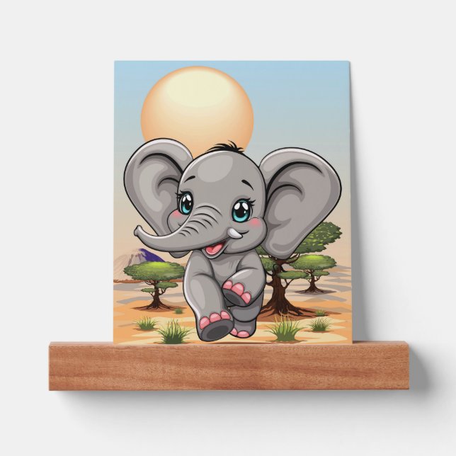 Elephant Baby Jumping Happy in African Savannah Picture Ledge (Front)