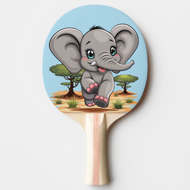 Elephant Baby Jumping Happy in African Savannah Ping Pong Paddle (Front)