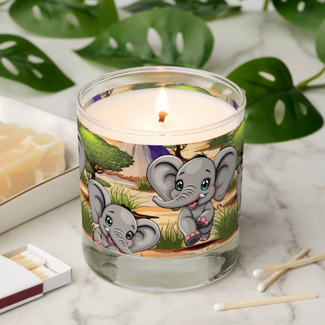 Elephant Baby Jumping Happy in African Savannah Scented Candle (Lit)