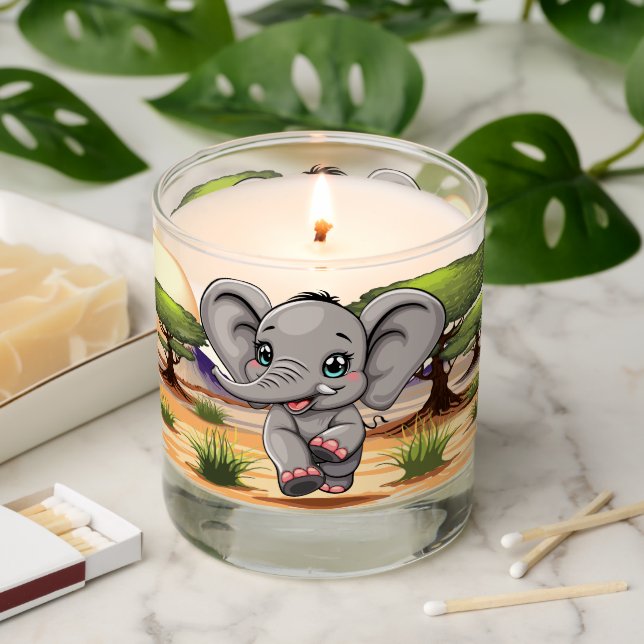 Elephant Baby Jumping Happy in African Savannah Scented Candle (Lit)