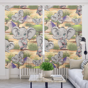 Elephant Baby Jumping Happy in African Savannah Sheer Curtains