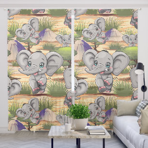 Elephant Baby Jumping Happy in African Savannah Sheer Curtains