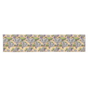 Elephant Baby Jumping Happy in African Savannah Short Table Runner