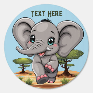 Elephant Baby Jumping Happy in African Savannah Sign