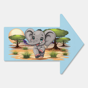 Elephant Baby Jumping Happy in African Savannah Sign