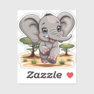 Elephant Baby Jumping Happy in African Savannah Sticker