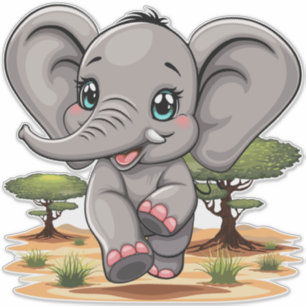 Elephant Baby Jumping Happy in African Savannah Sticker