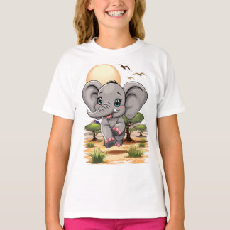 Elephant Baby Jumping Happy in African Savannah T-Shirt