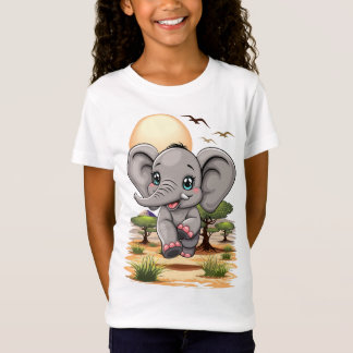 Elephant Baby Jumping Happy in African Savannah T-Shirt