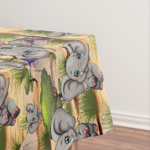 Elephant Baby Jumping Happy in African Savannah Tablecloth