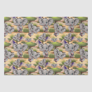 Elephant Baby Jumping Happy in African Savannah Tissue Paper