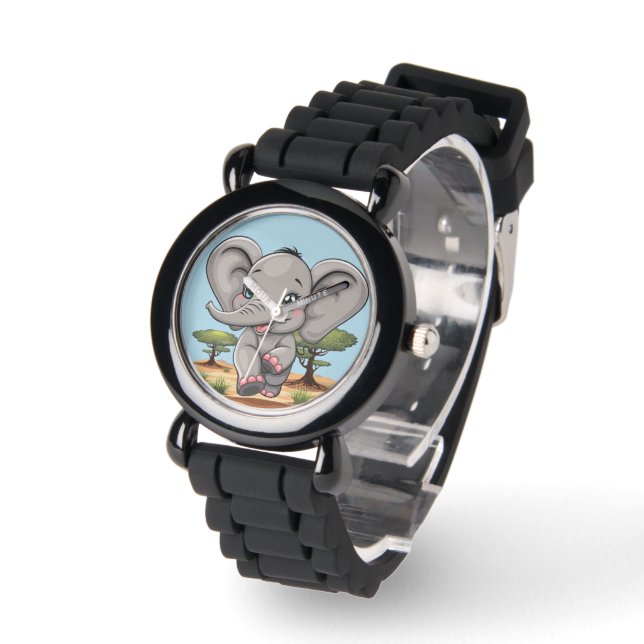 Elephant Baby Jumping Happy in African Savannah Watch (Angle)