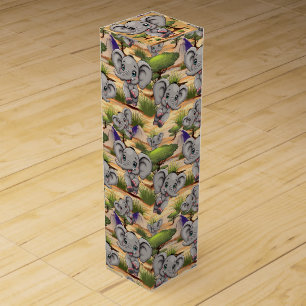 Elephant Baby Jumping Happy in African Savannah Wine Box