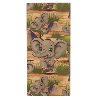 Elephant Baby Jumping Happy in African Savannah Wood Flash Drive