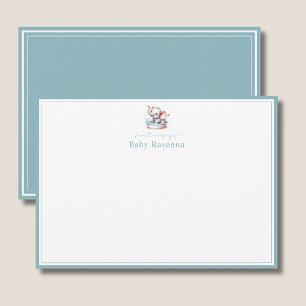 Elephant Baby Misty Aqua Border Nursery New Baby Note Card