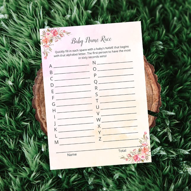 Elephant Baby Names Race Shower Game Card (Creator Uploaded)