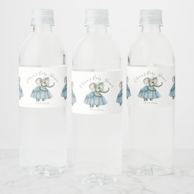 Elephant Baby Personalized Name Girl Shower Water Bottle Label (Bottles)