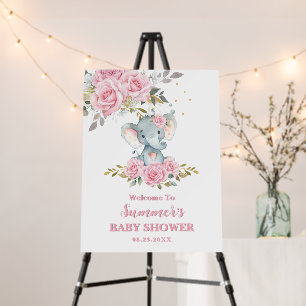 Elephant Baby Pink Floral Baby Shower Welcome Foam Board
