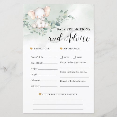 Elephant baby predictions and advice game card
