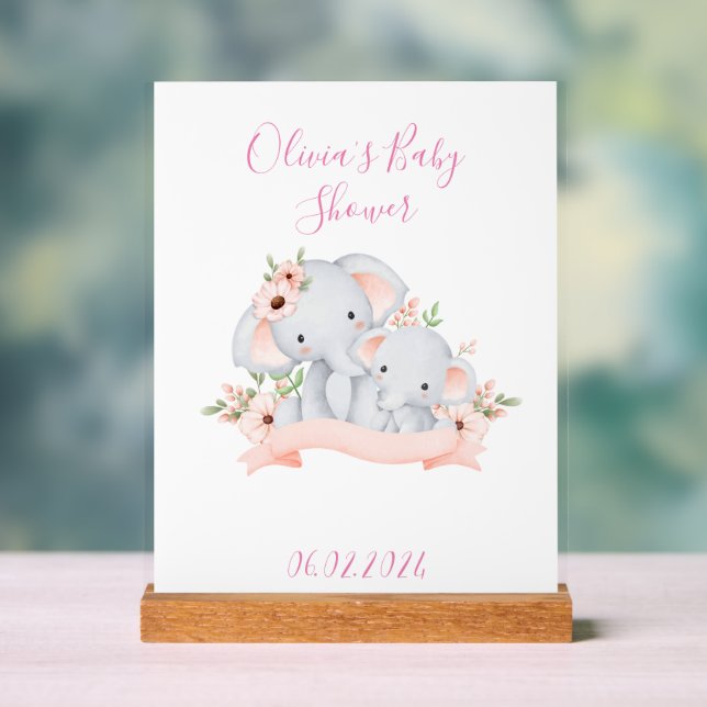 Elephant baby shower  acrylic sign (Neutral)