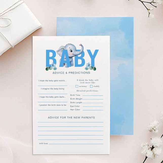Elephant Baby Shower Advice & Predictions Card – B Flyer (Baby Advice & Predictions)