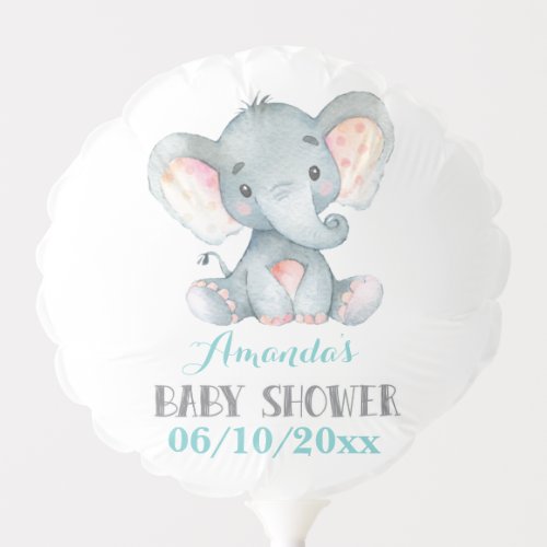 Elephant Baby Shower Aqua and Gray Balloon